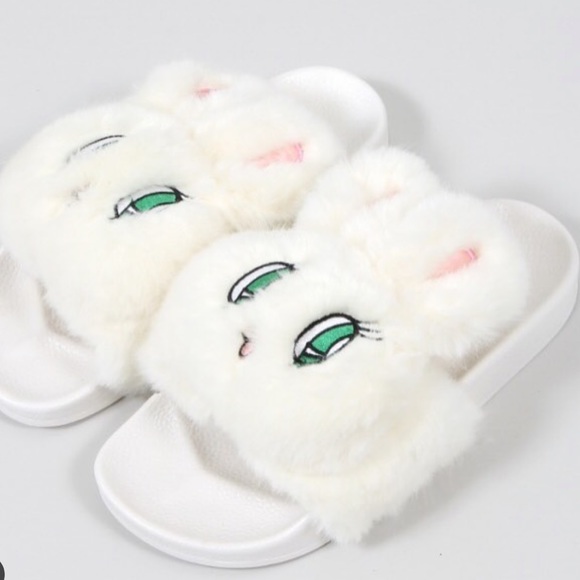 NWOT Rare Lazy Oaf Bunny Slippers Esther Loves You - Picture 5 of 8